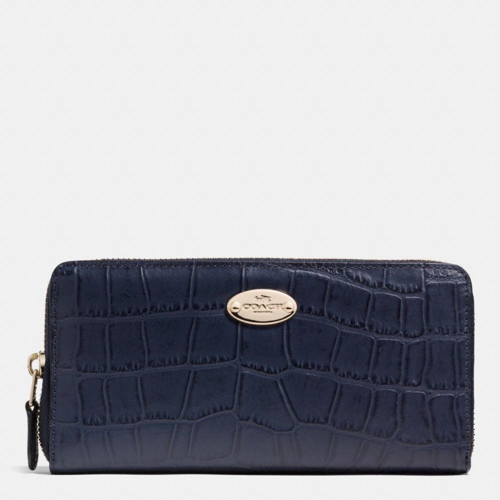 COACH F52654 ACCORDION ZIP WALLET IN EMBOSSED CROCO LEATHER -LIGHT-GOLD/MIDNIGHT