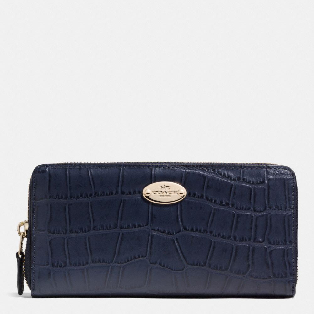 COACH f52654 ACCORDION ZIP WALLET IN EMBOSSED CROCO LEATHER  LIGHT GOLD/MIDNIGHT