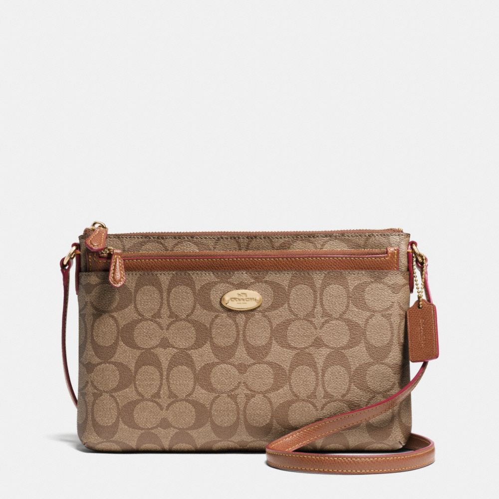 COACH EAST/WEST POP CROSSBODY IN SIGNATURE - LIGHT GOLD/KHAKI/SADDLE - f52657