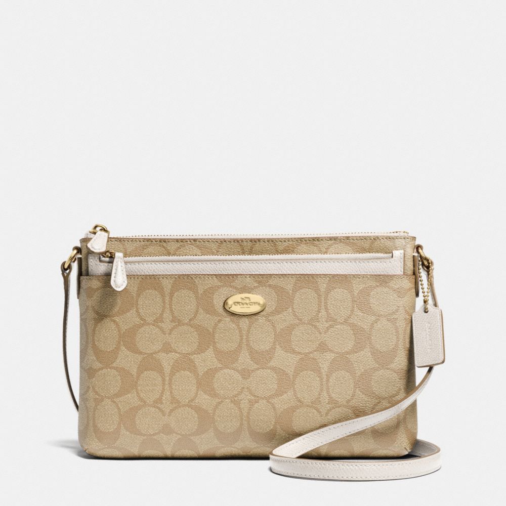 EAST/WEST POP CROSSBODY IN SIGNATURE - f52657 -  LIGHT GOLD/LIGHT KHAKI/CHALK