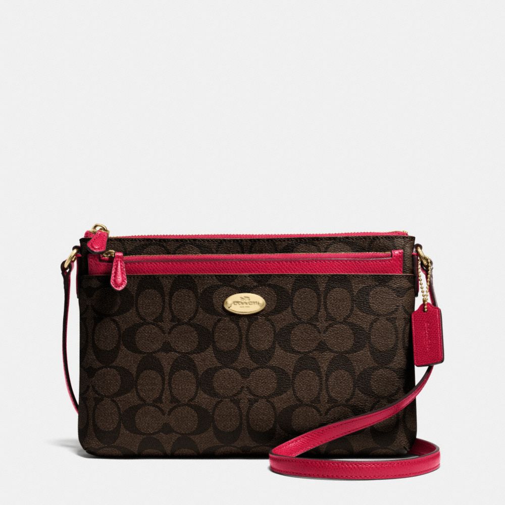 EAST/WEST POP CROSSBODY IN SIGNATURE - f52657 - IMITATION GOLD/BROW TRUE RED
