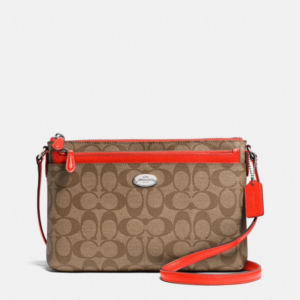 COACH EAST/WEST POP CROSSBODY IN SIGNATURE - SILVER/KHAKI/ORANGE - f52657