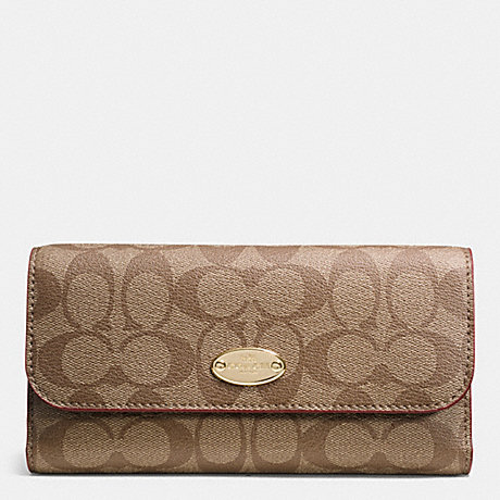 COACH F52681 CHECKBOOK WALLET IN SIGNATURE COATED CANVAS -LIGHT-GOLD/KHAKI/PINK-RUBY