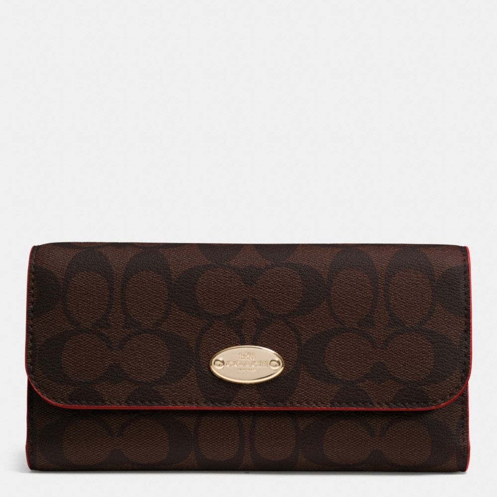COACH F52681 SIGNATURE COATED CANVAS CHECKBOOK WALLET IMITATION-GOLD/BROWN-TRUE-RED