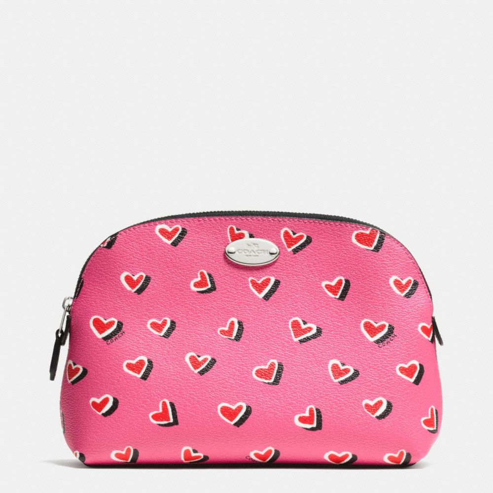 COSMETIC CASE IN HEART PRINT COATED CANVAS - f52685 -  SILVER/PINK MULTICOLOR