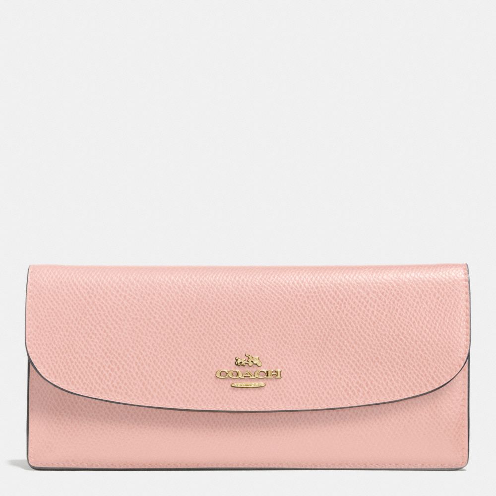 COACH F52689 Soft Wallet In Leather IMITATION GOLD/PEACH ROSE