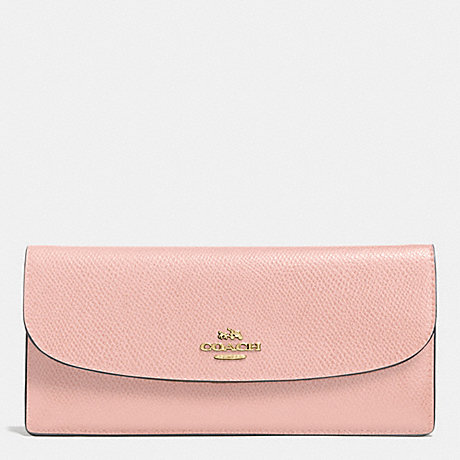 COACH f52689 SOFT WALLET IN LEATHER IMITATION GOLD/PEACH ROSE