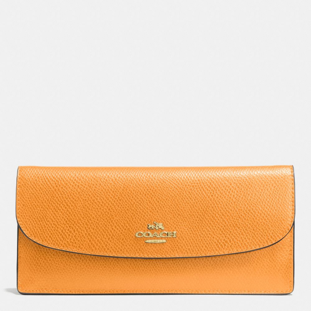 COACH F52689 SOFT WALLET IN LEATHER IMITATION-GOLD/ORANGE-PEEL