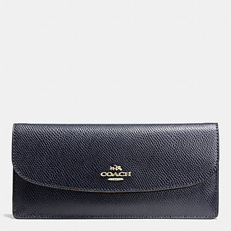 COACH f52689 SOFT WALLET IN LEATHER LIGHT GOLD/MIDNIGHT
