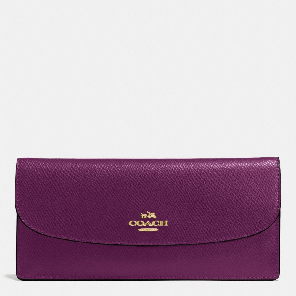 COACH F52689 Soft Wallet In Leather IMITATION GOLD/PLUM