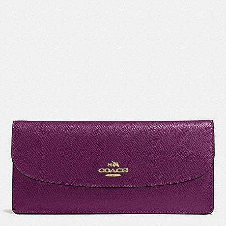 COACH f52689 SOFT WALLET IN LEATHER IMITATION GOLD/PLUM