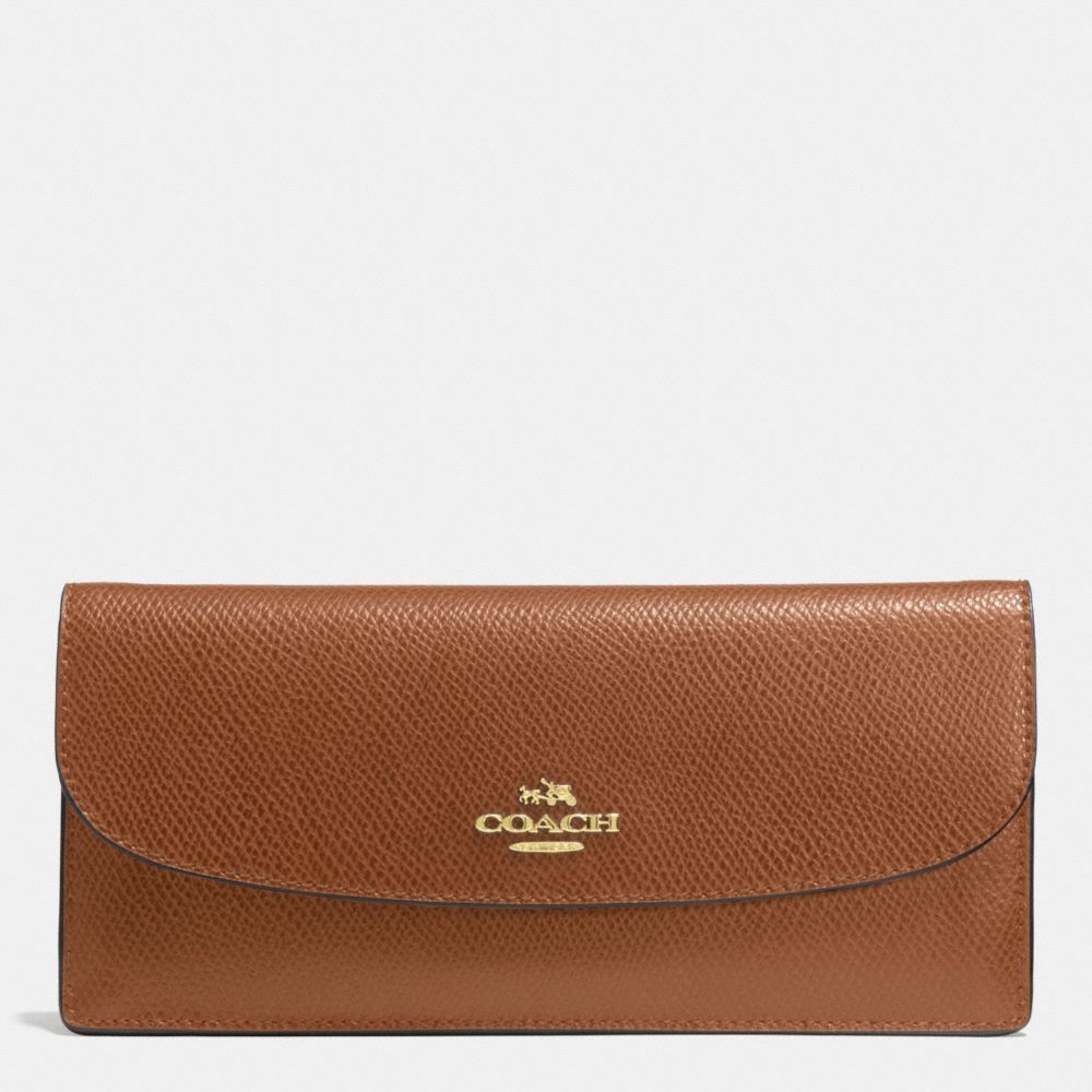COACH F52689 SOFT WALLET IN LEATHER LIGHT-GOLD/SADDLE-F34493