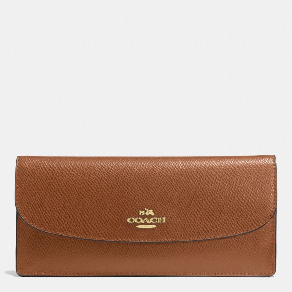 COACH f52689 SOFT WALLET IN LEATHER LIGHT GOLD/SADDLE F34493