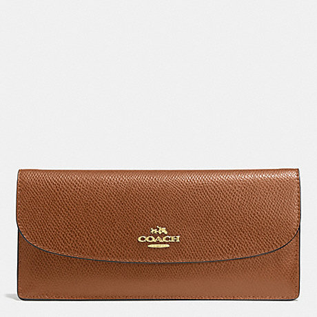 COACH f52689 SOFT WALLET IN LEATHER LIGHT GOLD/SADDLE F34493