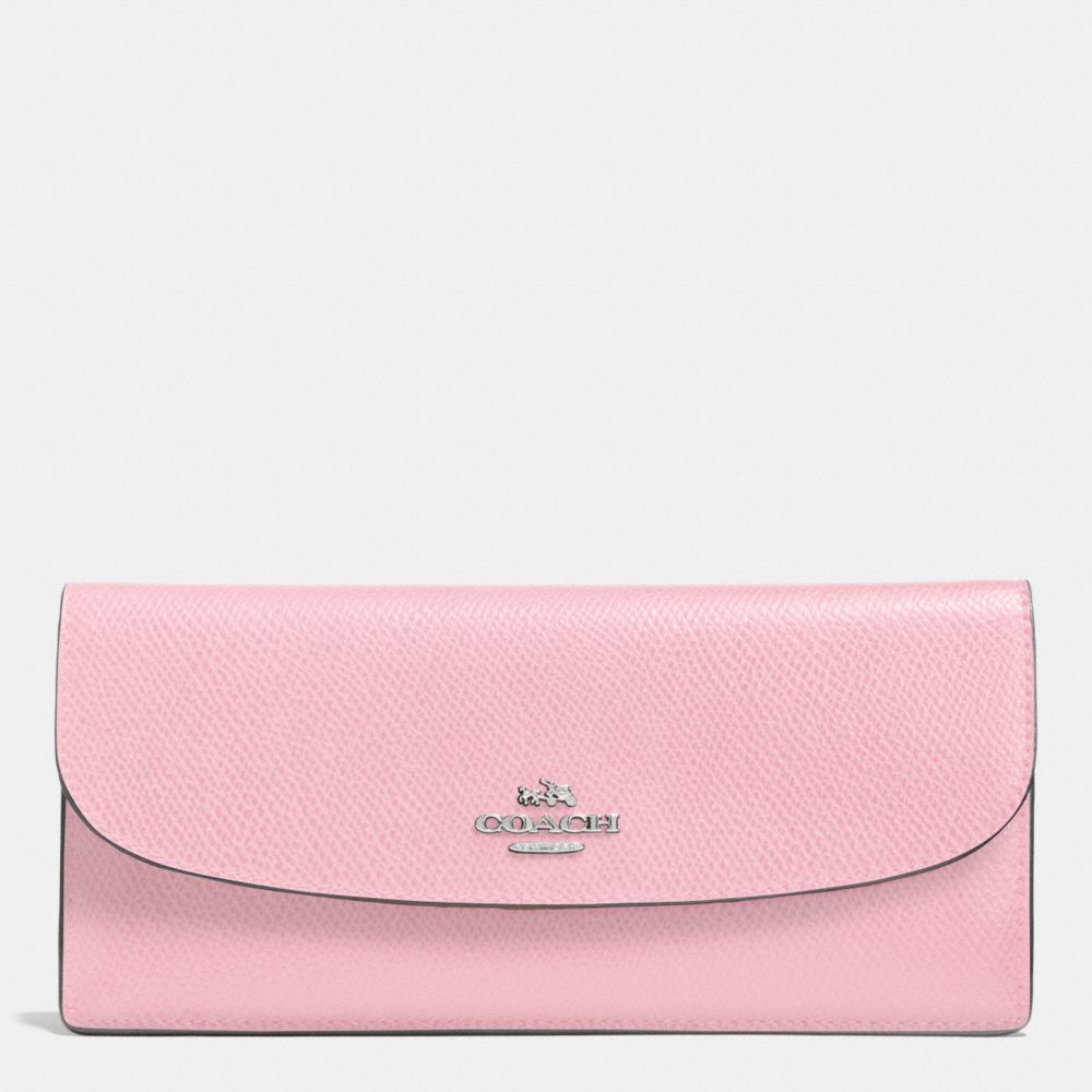 COACH f52689 SOFT WALLET IN LEATHER SILVER/PETAL