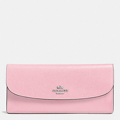 COACH F52689 SOFT WALLET IN LEATHER SILVER/PETAL