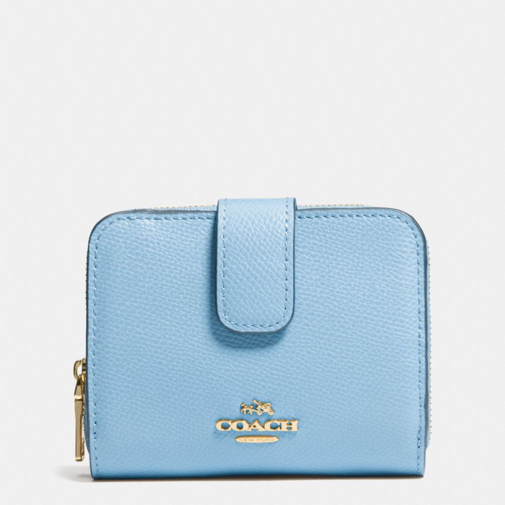 COACH F52692 Medium Zip Around Wallet In Leather  LIGHT GOLD/PALE BLUE