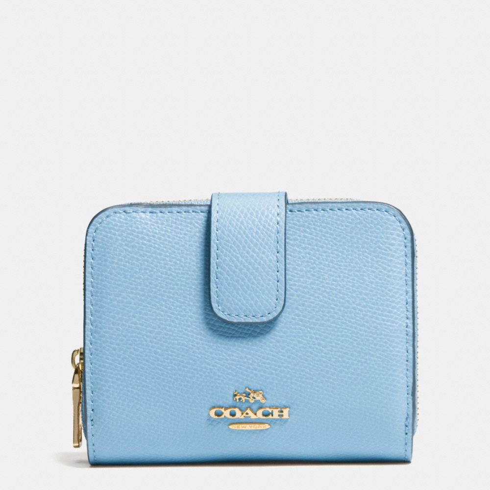 COACH f52692 MEDIUM ZIP AROUND WALLET IN LEATHER  LIGHT GOLD/PALE BLUE