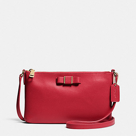 COACH F52698 EAST/WEST CROSSBODY WITH BOW IN LEATHER -LIGHT-GOLD/RED