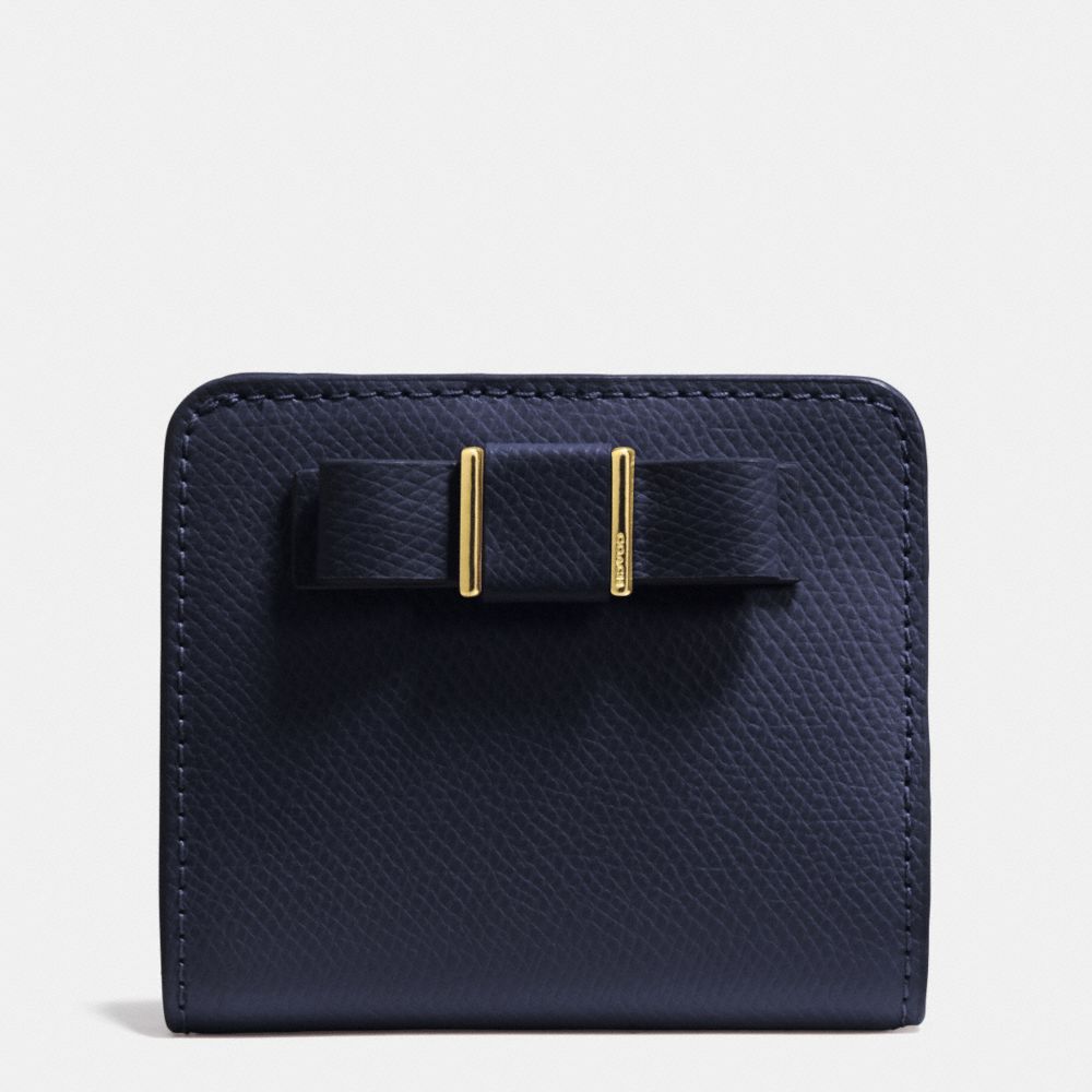 COACH F52699 SMALL WALLET WITH BOW IN CROSSGRAIN LEATHER -LIGHT-GOLD/MIDNIGHT