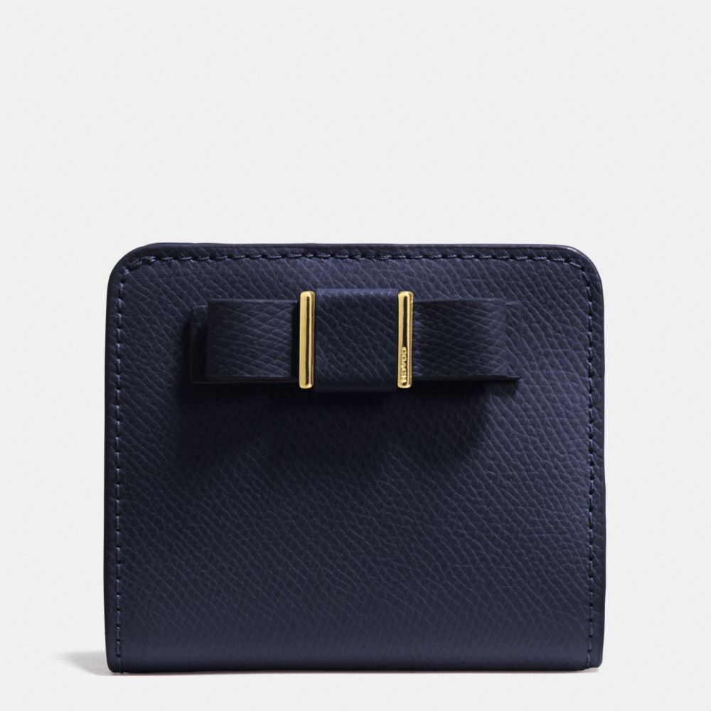 COACH f52699 SMALL WALLET WITH BOW IN CROSSGRAIN LEATHER  LIGHT GOLD/MIDNIGHT