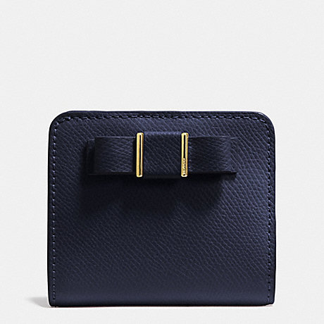 COACH f52699 SMALL WALLET WITH BOW IN CROSSGRAIN LEATHER  LIGHT GOLD/MIDNIGHT