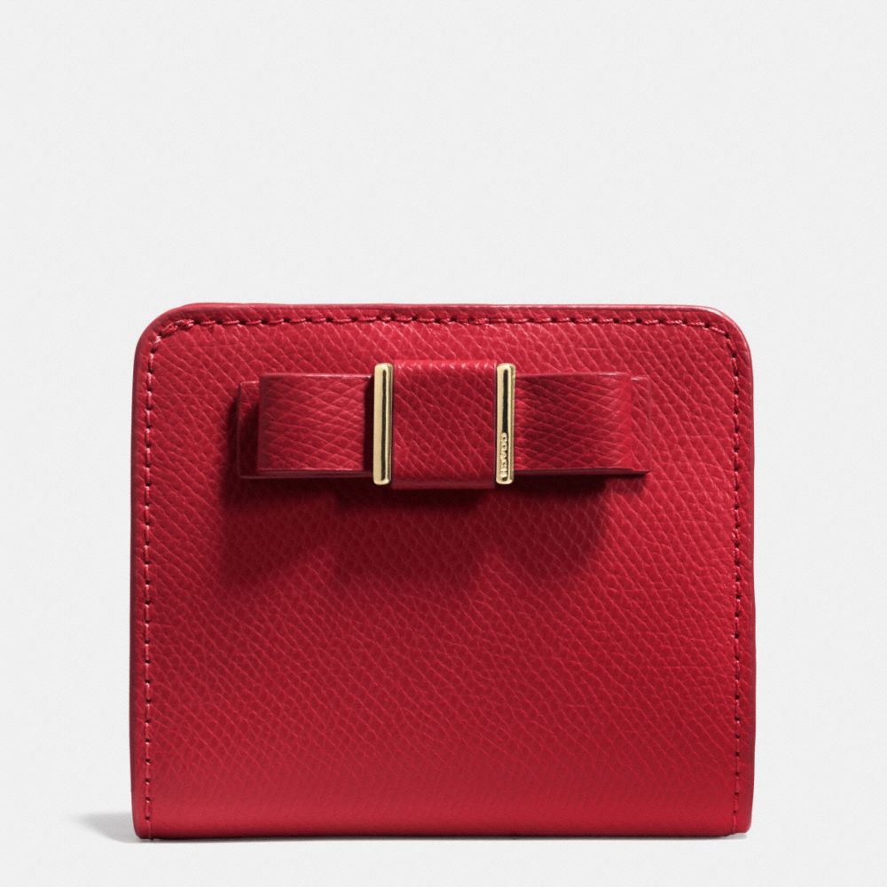 SMALL WALLET WITH BOW IN CROSSGRAIN LEATHER - LIGHT GOLD/RED - COACH F52699