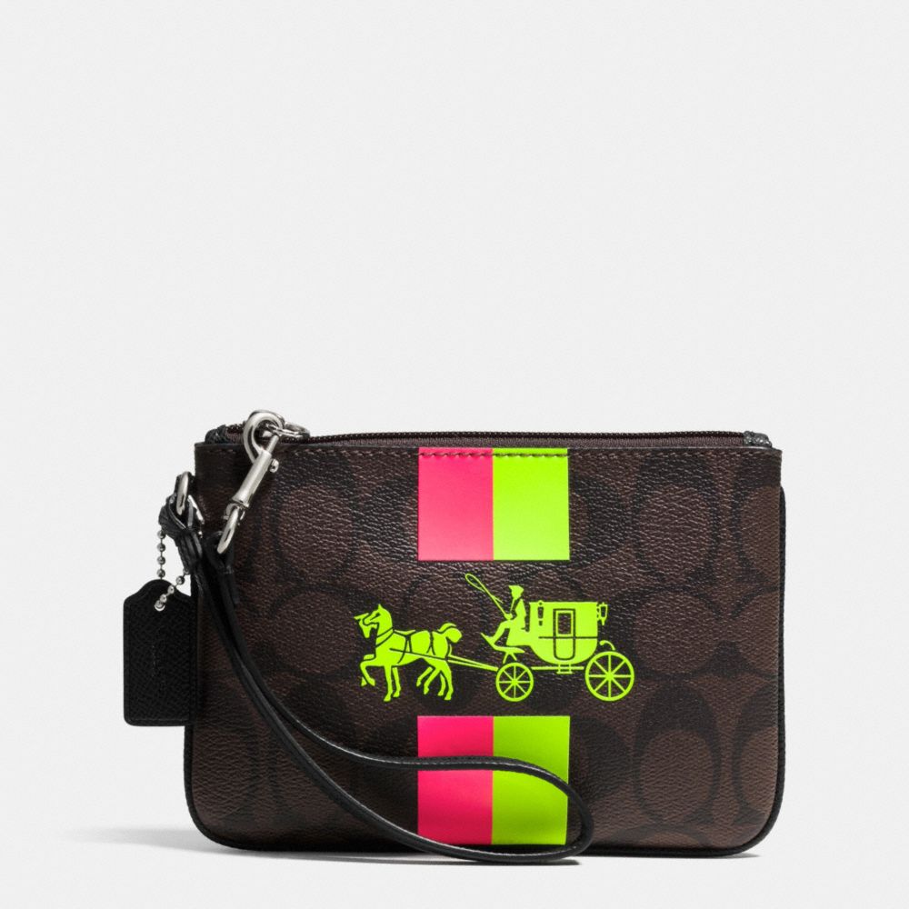 SMALL WRISTLET WITH STRIPE IN SIGNATURE CANVAS - f52704 - SILVER/BROWN/NEON