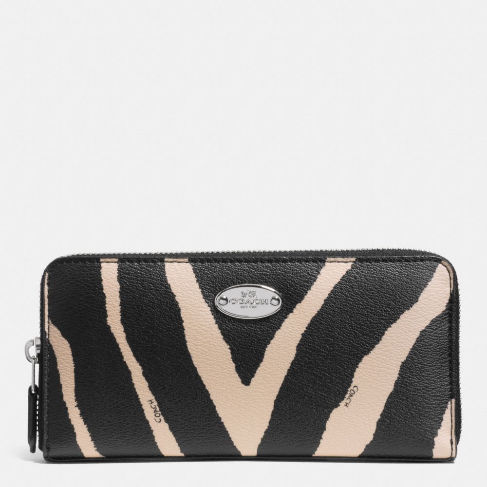 COACH F52710 Accordion Zip Wallet In Zebra Print Canvas SILVER/BLACK MULTI