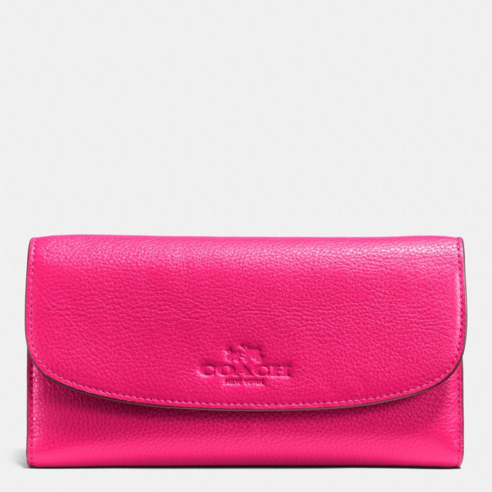 COACH f52715 CHECKBOOK WALLET IN PEBBLE LEATHER LIGHT GOLD/PINK RUBY