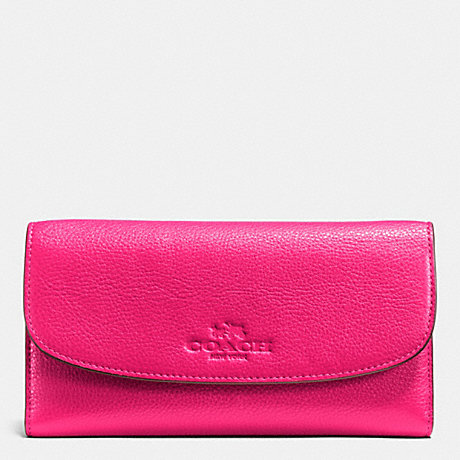 COACH F52715 CHECKBOOK WALLET IN PEBBLE LEATHER LIGHT-GOLD/PINK-RUBY