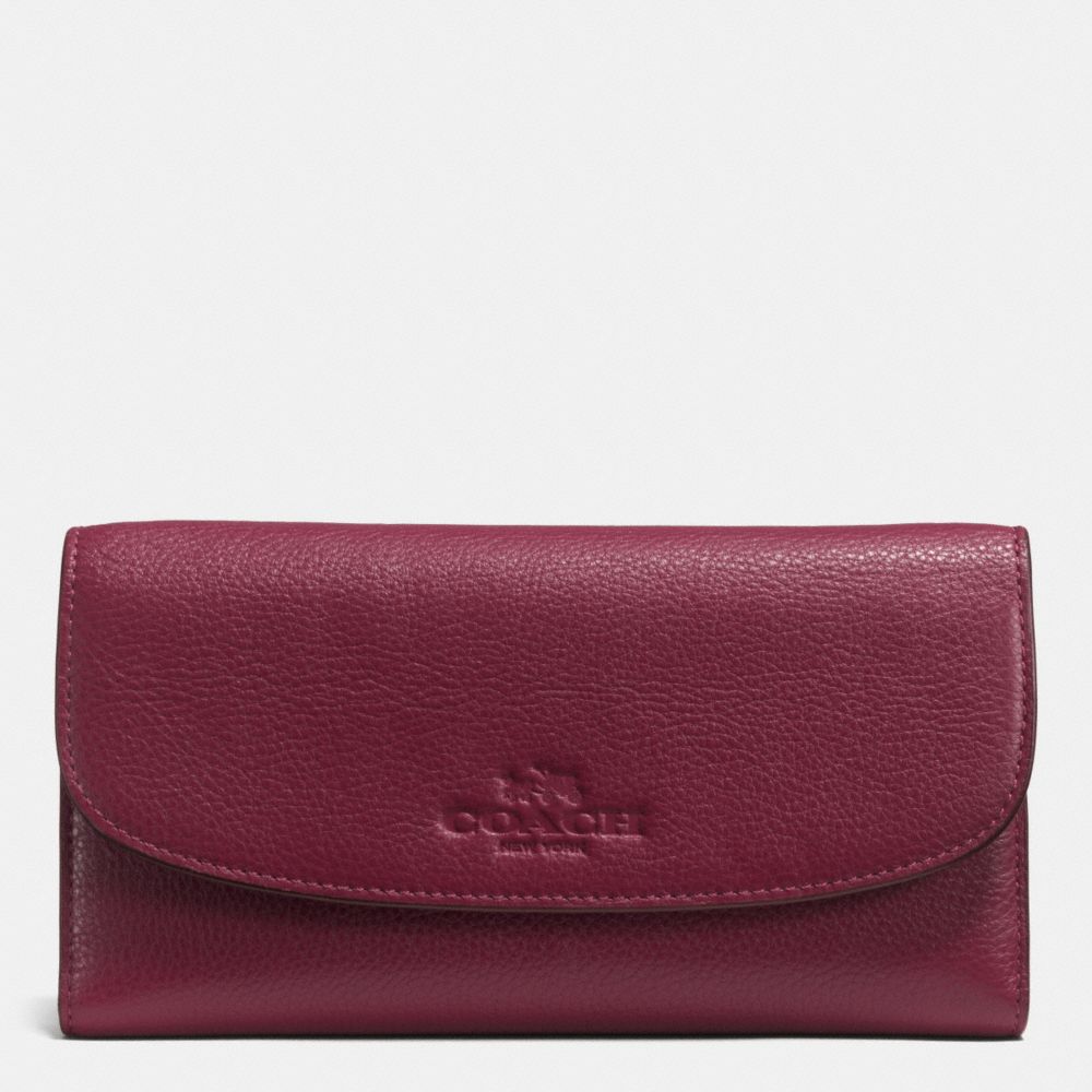 PEBBLE LEATHER CHECKBOOK WALLET - SILVER/BURGUNDY - COACH F52715