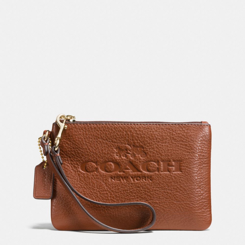 COACH PEBBLE LEATHER SMALL WRISTLET - LIGHT GOLD/SADDLE - f52717