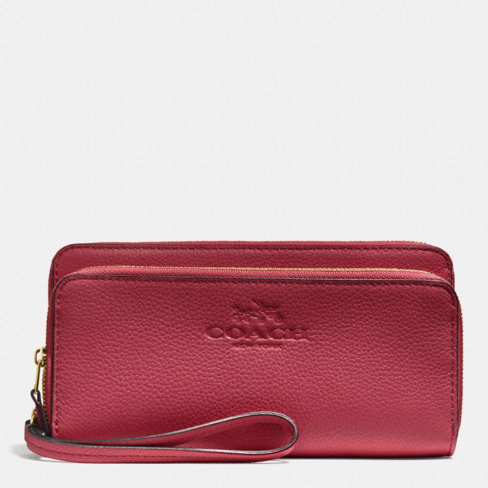 DOUBLE ACCORDIAN ZIP WALLET IN PEBBLE LEATHER - IMITATION GOLD/CRANBERRY - COACH F52718