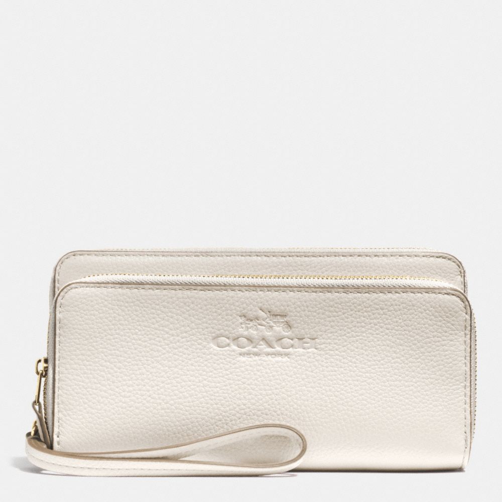 COACH F52718 Double Accordion Zip Wallet In Pebble Leather LIGHT GOLD/CHALK
