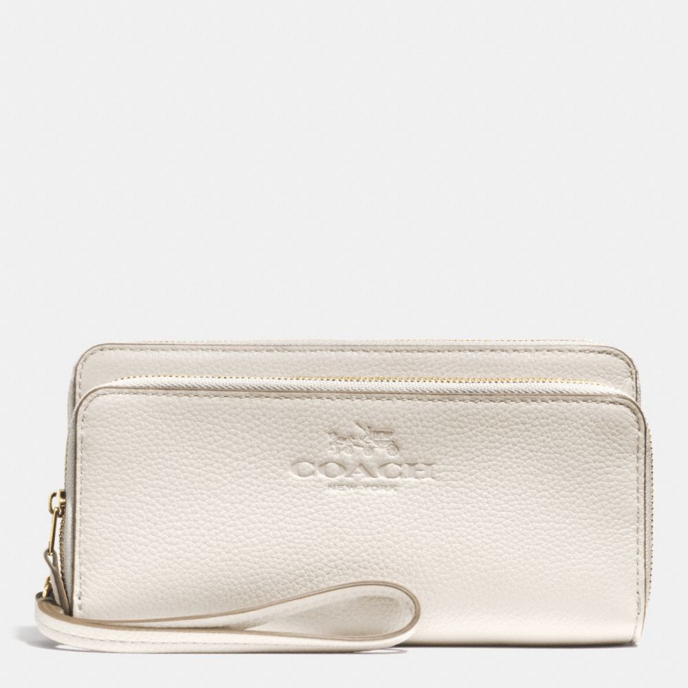 COACH f52718 DOUBLE ACCORDION ZIP WALLET IN PEBBLE LEATHER LIGHT GOLD/CHALK