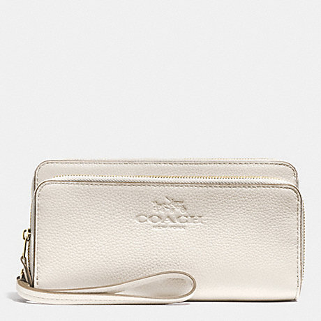 COACH f52718 DOUBLE ACCORDION ZIP WALLET IN PEBBLE LEATHER LIGHT GOLD/CHALK