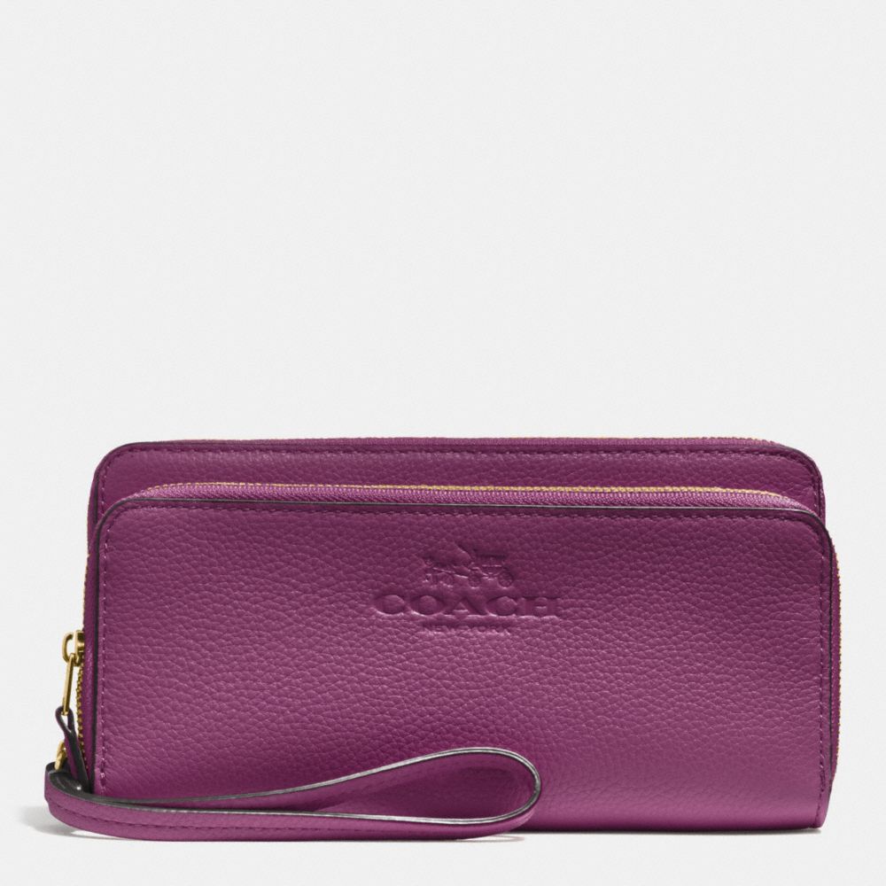 COACH F52718 Double Accordion Zip Wallet In Pebble Leather IMITATION GOLD/PLUM