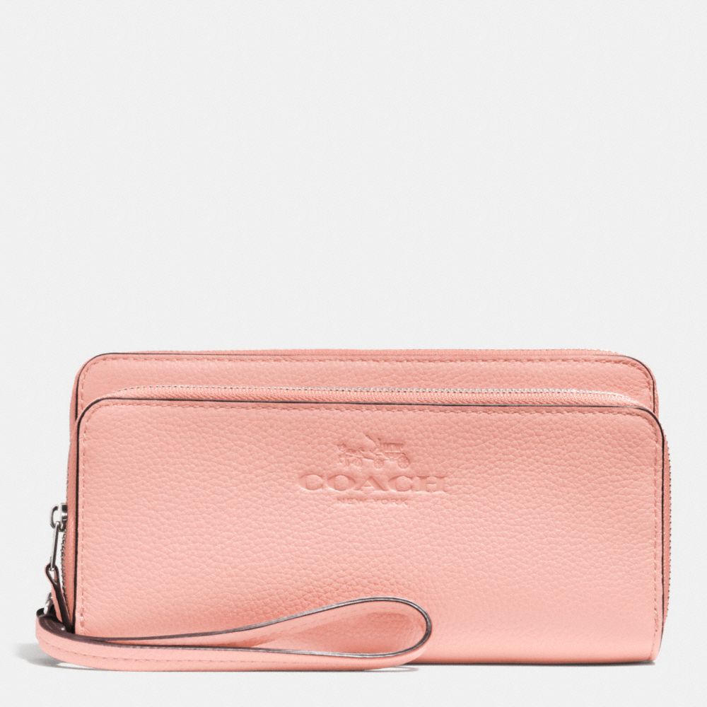 COACH F52718 Double Accordian Zip Wallet In Pebble Leather SILVER/BLUSH