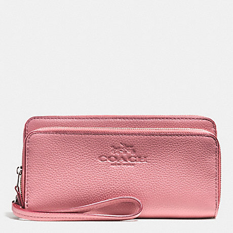 COACH PEBBLE LEATHER WITH DOUBLE ACCORDIAN ZIP WALLET - SILVER/SHADOW ROSE - f52718