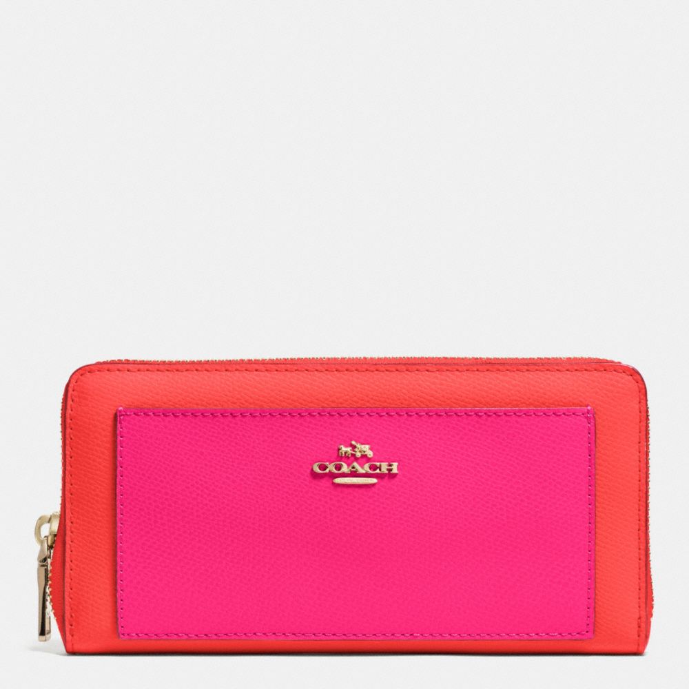 COACH F52756 ACCORDION ZIP WALLET IN BICOLOR CROSSGRAIN LEATHER -LIGHT-GOLD/CARDINAL/PINK-RUBY