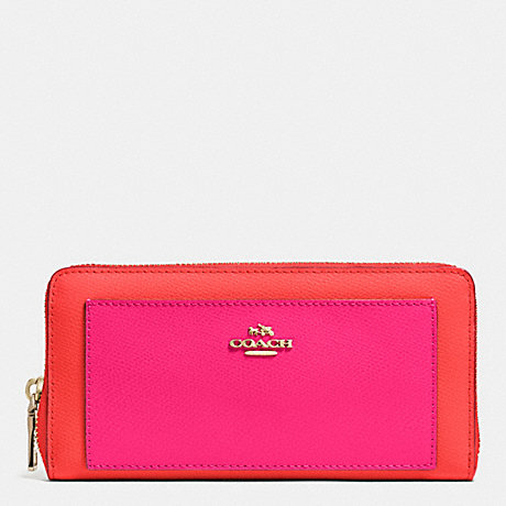 COACH f52756 ACCORDION ZIP WALLET IN BICOLOR CROSSGRAIN LEATHER  LIGHT GOLD/CARDINAL/PINK RUBY