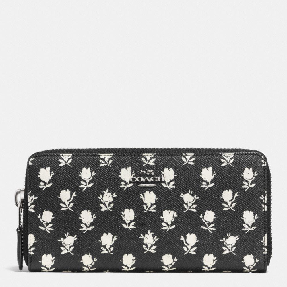 COACH F52777 ACCORDION ZIP WALLET IN PRINTED CROSSGRAIN LEATHER SILVER/BK-PCHMNT-BDLND-FLR