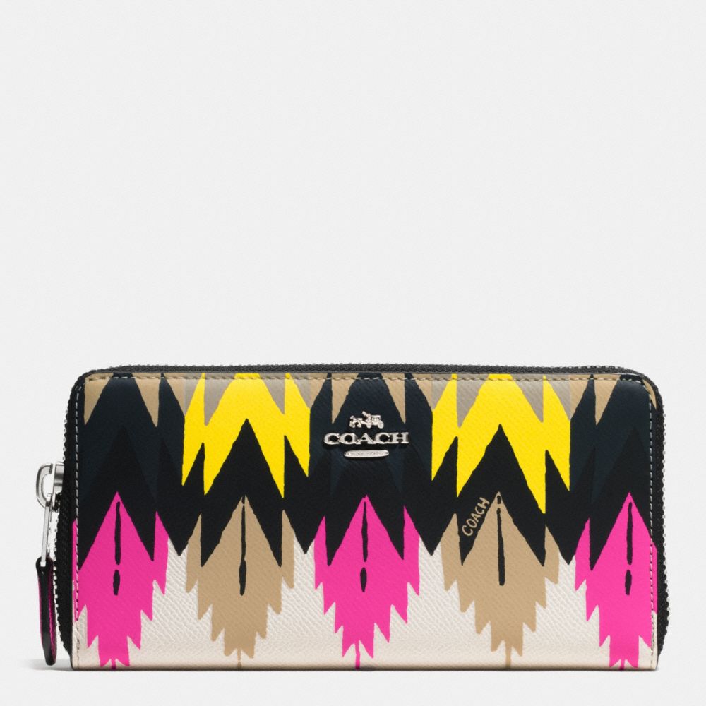 ACCORDION ZIP WALLET IN PRINTED CROSSGRAIN LEATHER - SILVER/HAWK FEATHER - COACH F52777