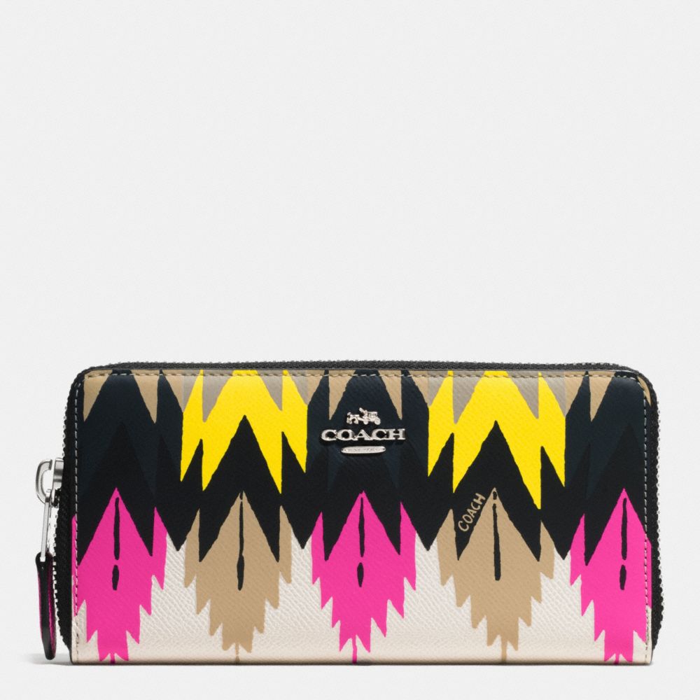 COACH ACCORDION ZIP WALLET IN PRINTED CROSSGRAIN LEATHER - SILVER/HAWK FEATHER - f52777