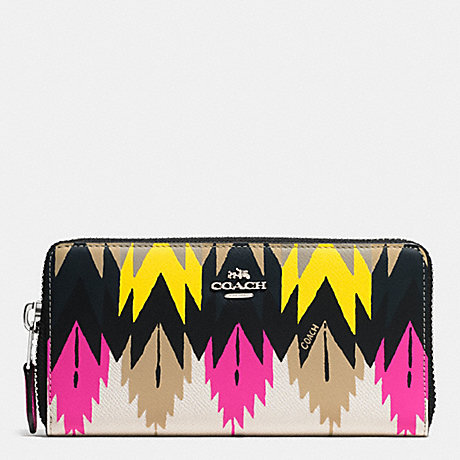 COACH F52777 ACCORDION ZIP WALLET IN PRINTED CROSSGRAIN LEATHER SILVER/HAWK-FEATHER
