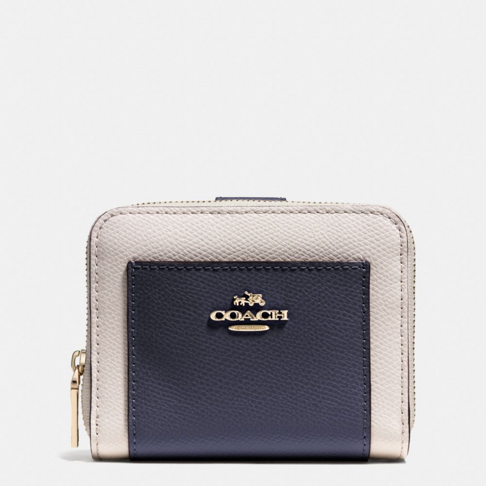 COACH MEDIUM ZIP AROUND WALLET IN BICOLOR CROSSGRAIN LEATHER -  LIGHT GOLD/MIDNIGHT/CHALK - f52846