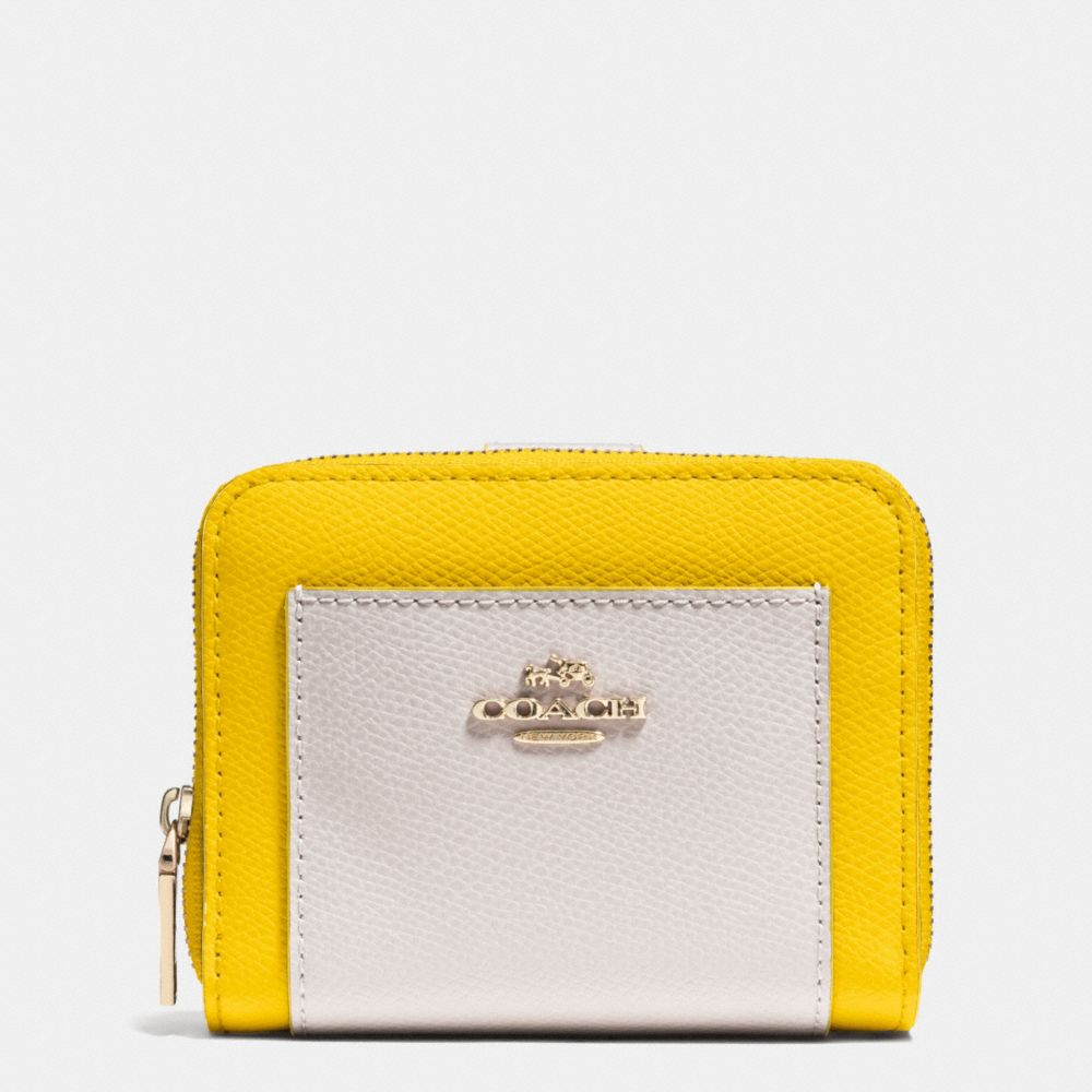 COACH F52846 MEDIUM ZIP AROUND WALLET IN BICOLOR CROSSGRAIN LEATHER -LIGHT-GOLD/YELLOW/CHALK