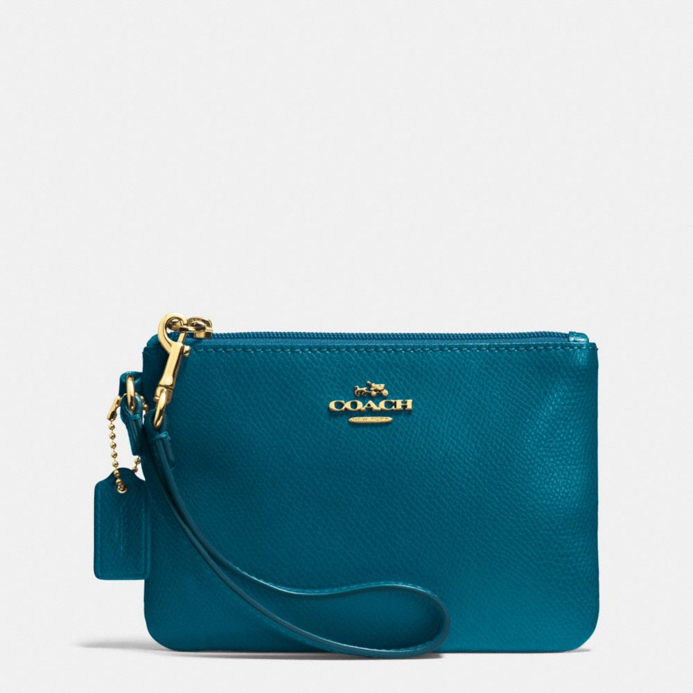 COACH F52850 Crossgrain Leather Small Wristlet LIGHT GOLD/TEAL