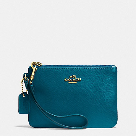 COACH CROSSGRAIN LEATHER SMALL WRISTLET - LIGHT GOLD/TEAL - f52850